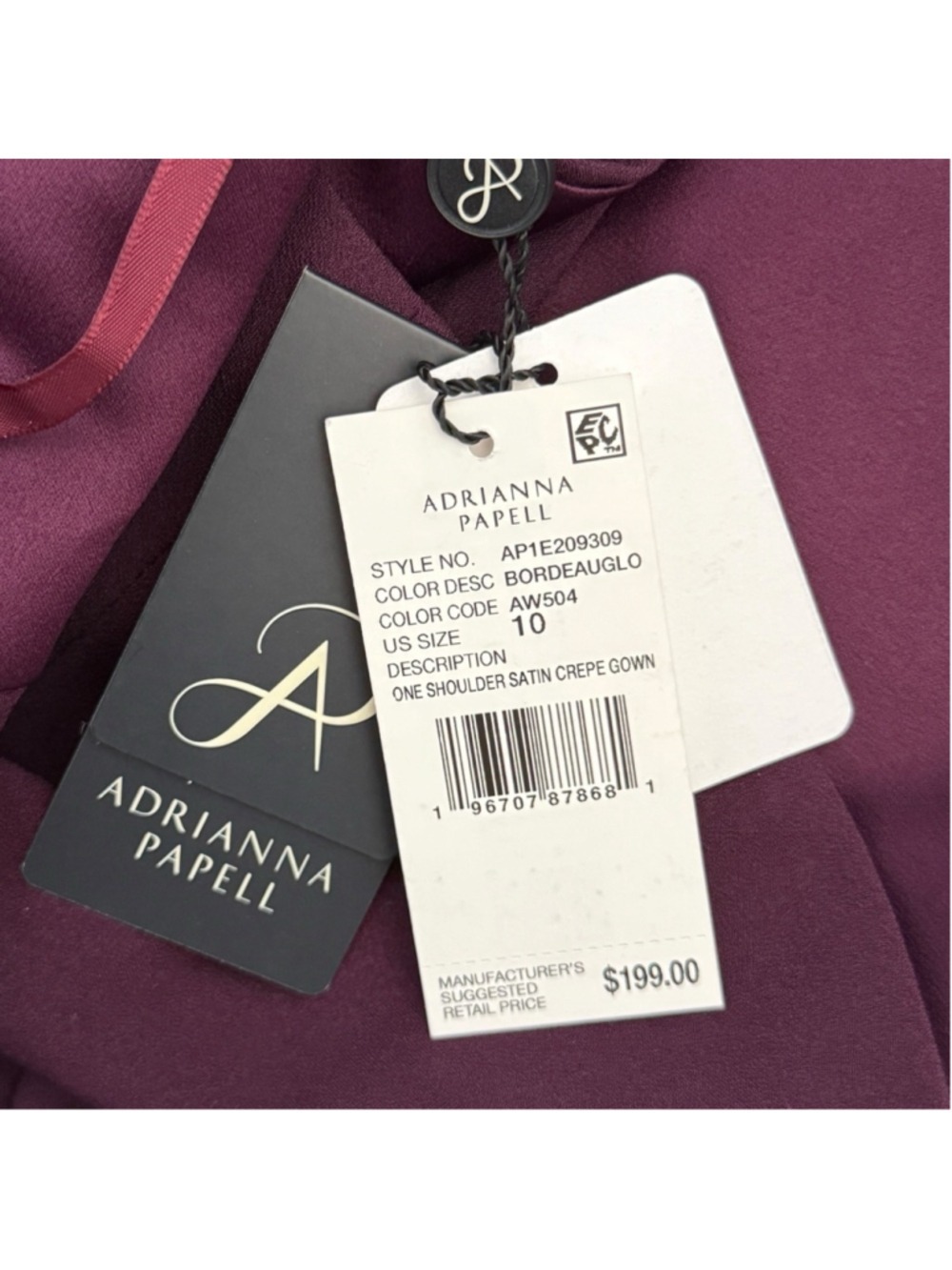 Adrianna Papell One Shoulder Burgundy Gown Ruffle Formal Dress Size 10 NWT - Picture 6 of 9